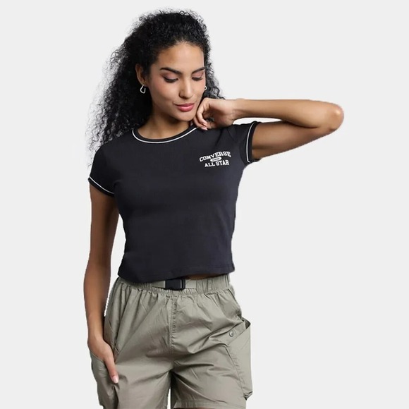 Converse Tops - Converse All Star Ringer Top Cropped T-Shirt Black 90s Popstar Relaxed Small